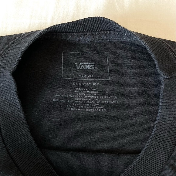 Vans Off the Wall Checkered Long Sleeve Black Crew Neck T-Shirt Size Medium - Picture 11 of 13